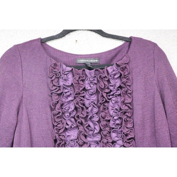 Chris Mclaughlin 3/4 Bell Sleeve Purple Dress-Size 14-Ruffles-Lined - Picture 2 of 8